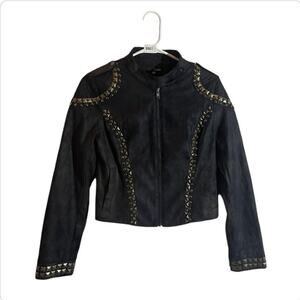 Ladakh Military Jacket Velvet Full Zip With Gold Studs Black Women's Size 4